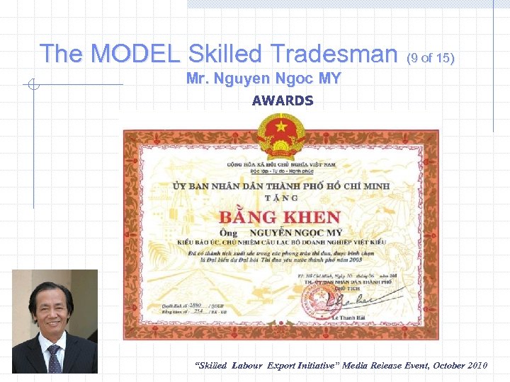 The MODEL Skilled Tradesman (9 of 15) Mr. Nguyen Ngoc MY AWARDS “Skilled Labour