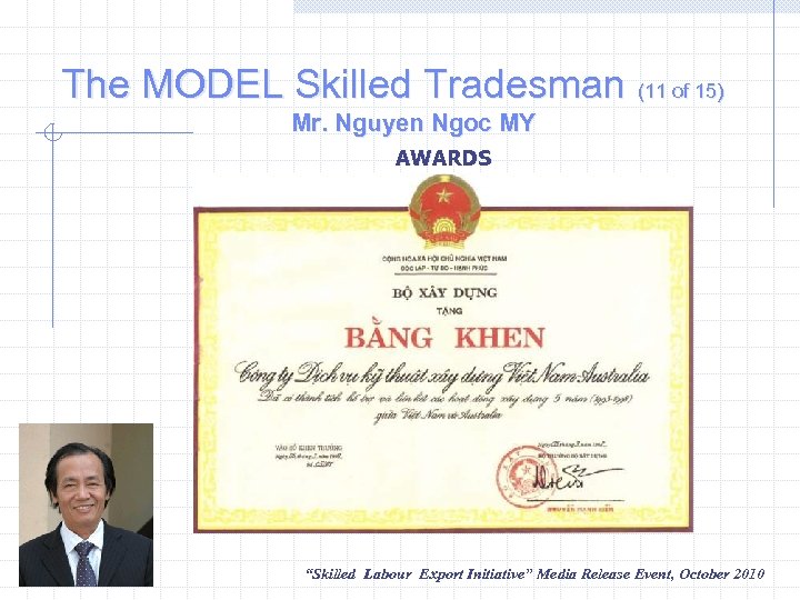 The MODEL Skilled Tradesman (11 of 15) Mr. Nguyen Ngoc MY AWARDS “Skilled Labour