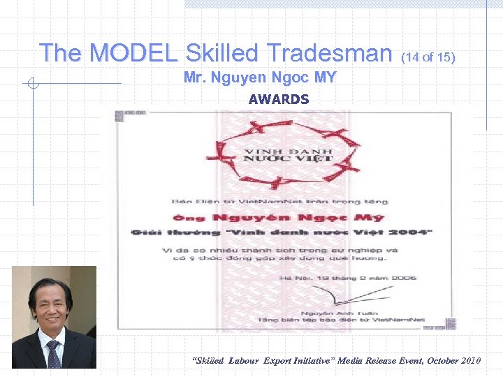 The MODEL Skilled Tradesman (14 of 15) Mr. Nguyen Ngoc MY AWARDS “Skilled Labour
