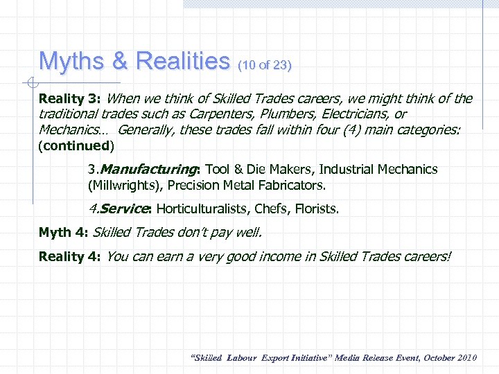 Myths & Realities (10 of 23) Reality 3: When we think of Skilled Trades