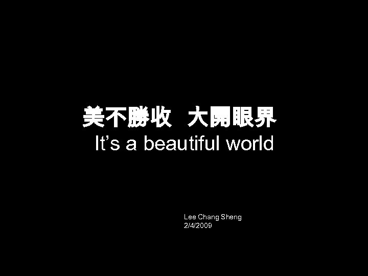 美不勝收 大開眼界 It’s a beautiful world Lee Chang Sheng 2/4/2009 