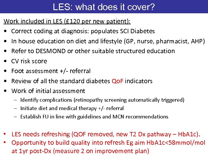 LES: what does it cover? Work included in LES (£ 120 per new patient):