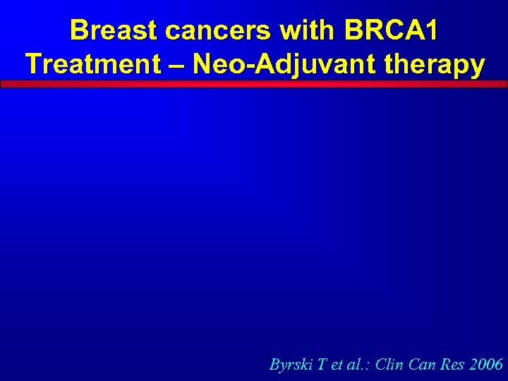 Breast cancers with BRCA 1 Treatment – Neo-Adjuvant therapy Byrski T et al. :