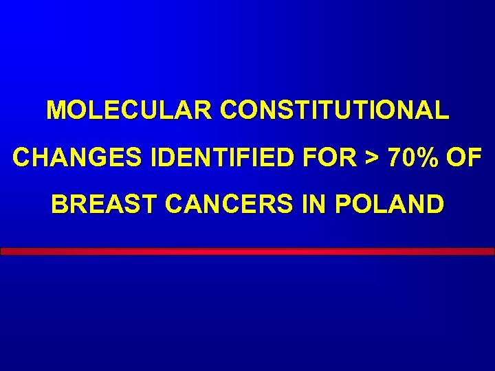 MOLECULAR CONSTITUTIONAL CHANGES IDENTIFIED FOR > 70% OF BREAST CANCERS IN POLAND 