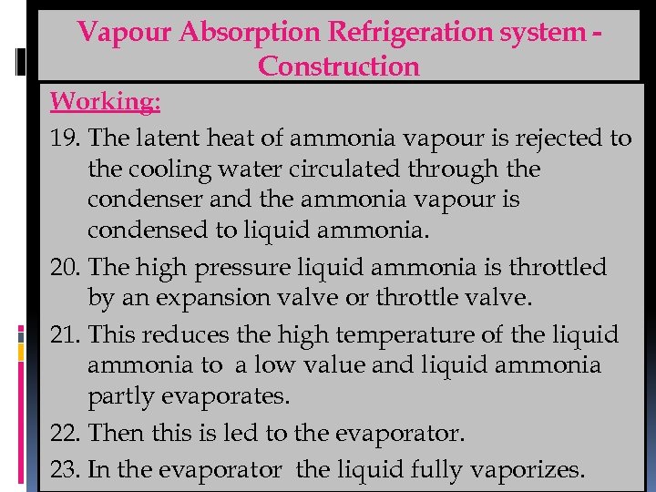 Vapour Absorption Refrigeration system Construction Working: 19. The latent heat of ammonia vapour is