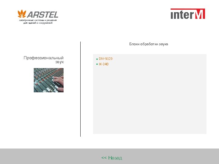 электронные системы и решения для зданий и сооружений Блоки обработки звука Профессиональный звук DIV-9123
