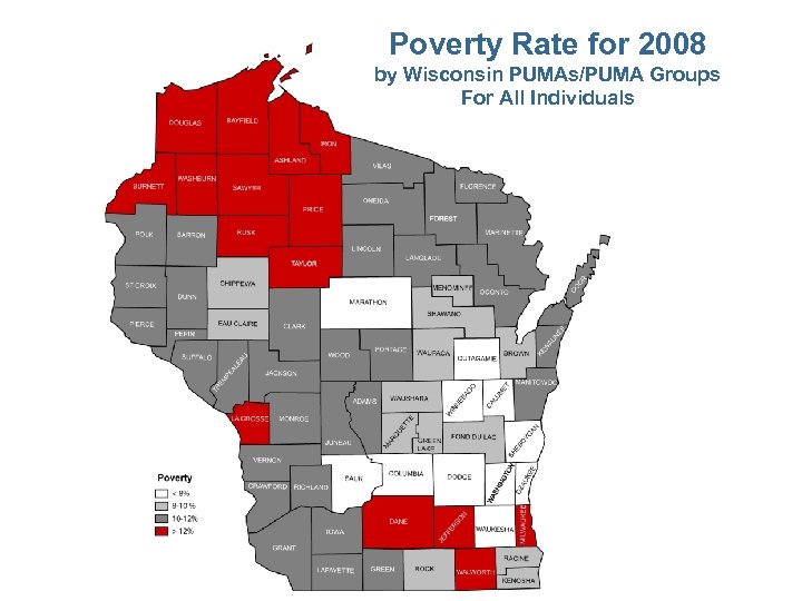Poverty Rate for 2008 by Wisconsin PUMAs/PUMA Groups For All Individuals 