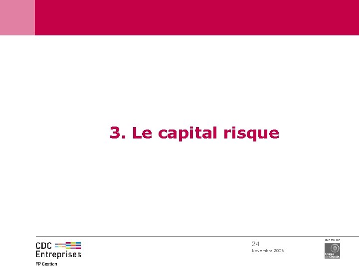 3. Le capital risque 24 Novembre 2005 UNE FILIALE 