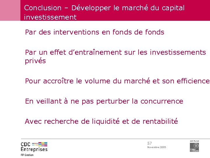 Conclusion – Développer le marché du capital investissement Par des interventions en fonds de