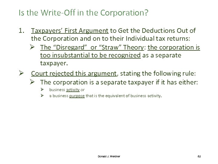 Is the Write-Off in the Corporation? 1. Taxpayers’ First Argument to Get the Deductions