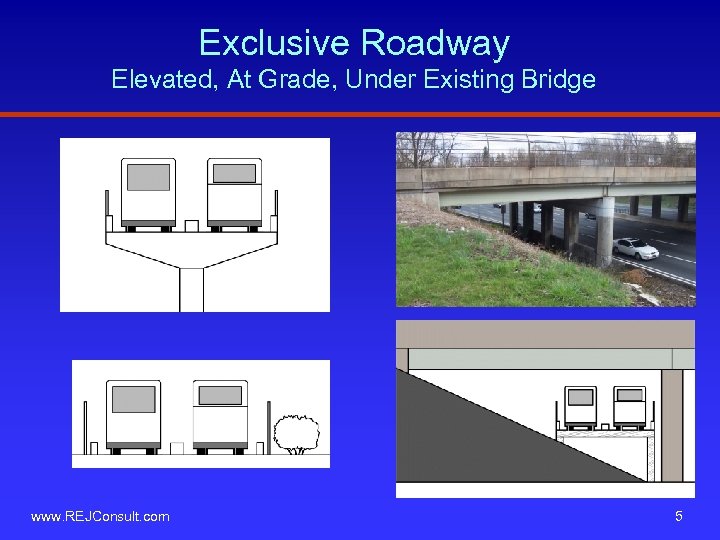 Exclusive Roadway Elevated, At Grade, Under Existing Bridge www. REJConsult. com 5 
