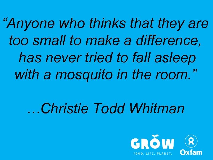 “Anyone who thinks that they are too small to make a difference, has never