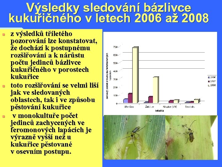 Výsledky sledování bázlivce kukuřičného v letech 2006 až 2008 n n n z výsledků