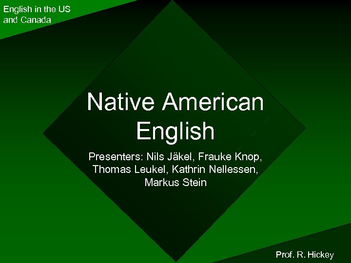 English in the US and Canada Native American English Presenters: Nils Jäkel, Frauke Knop,