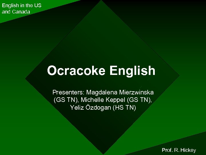 English in the US and Canada Ocracoke English Presenters: Magdalena Mierzwinska (GS TN), Michelle