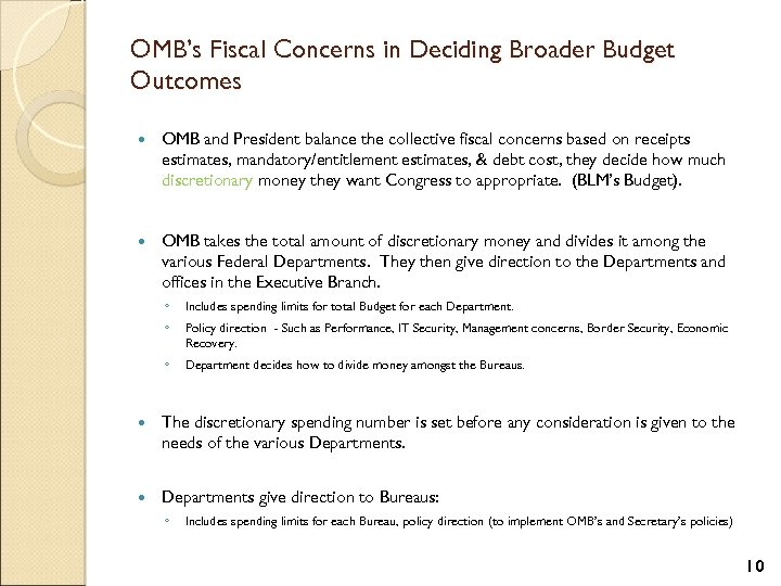OMB’s Fiscal Concerns in Deciding Broader Budget Outcomes OMB and President balance the collective