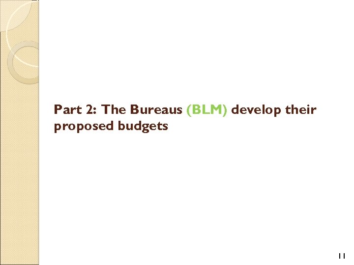 Part 2: The Bureaus (BLM) develop their proposed budgets 11 
