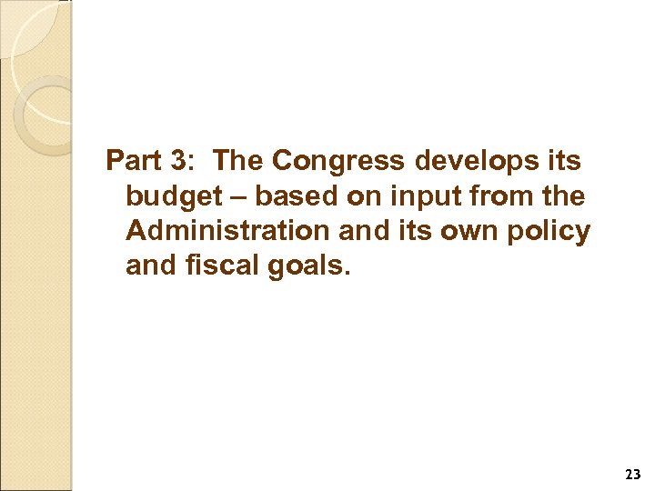Part 3: The Congress develops its budget – based on input from the Administration