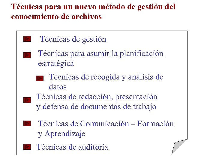 Técnicas para un nuevo método de gestión del conocimiento de archivos Técnicas de gestión