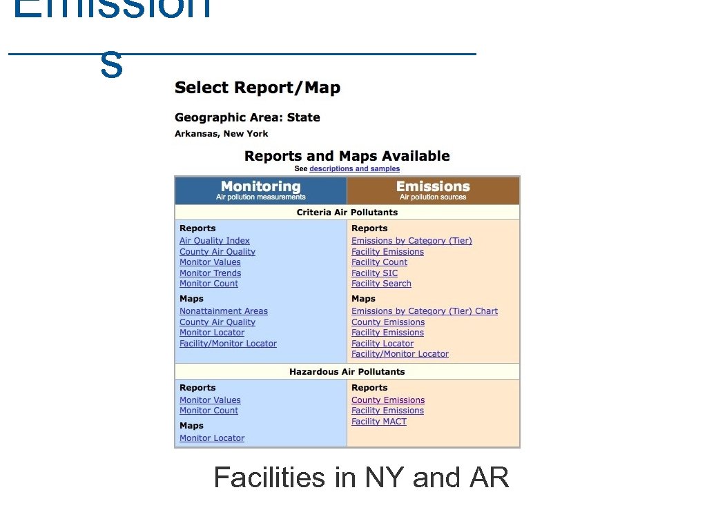 Emission s Facilities in NY and AR 