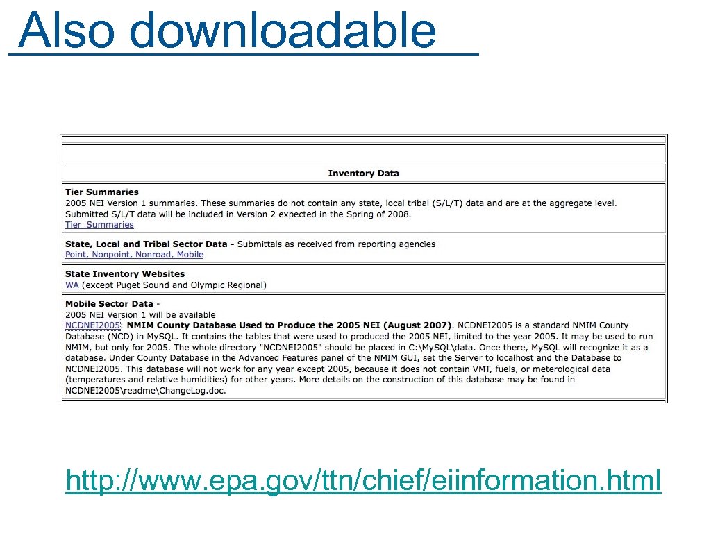 Also downloadable http: //www. epa. gov/ttn/chief/eiinformation. html 