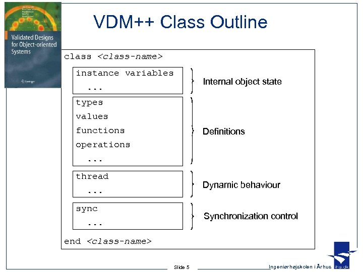 VDM++ Class Outline class <class-name> instance variables. . . Internal object state types values