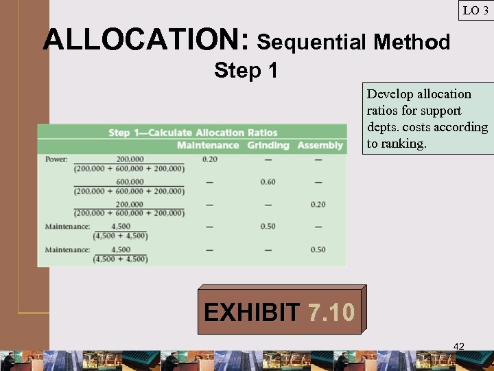 LO 3 ALLOCATION: Sequential Method Step 1 Develop allocation ratios for support depts. costs