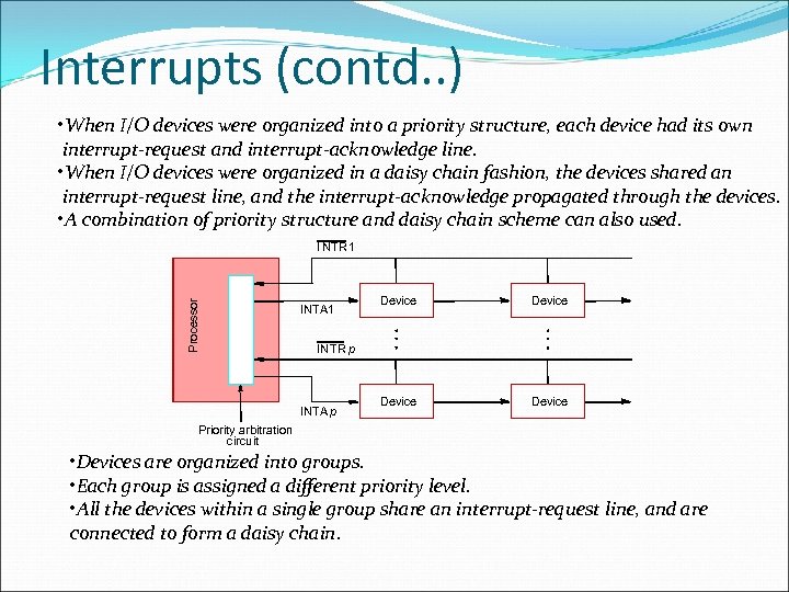 Interrupts (contd. . ) • When I/O devices were organized into a priority structure,