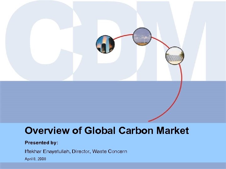 Overview of Global Carbon Market Presented by: Iftekhar Enayetullah, Director, Waste Concern April 8,