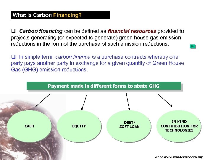 What is Carbon Financing? q Carbon financing can be defined as financial resources provided