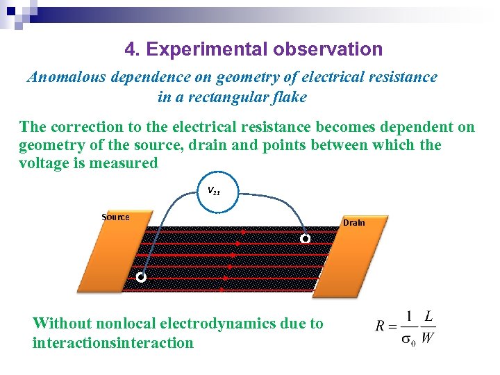 4. Experimental observation Anomalous dependence on geometry of electrical resistance in a rectangular flake