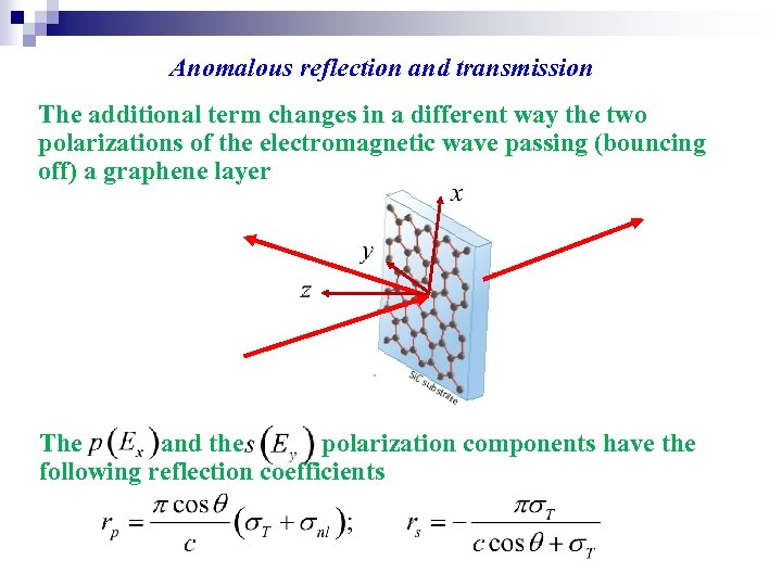 Anomalous reflection and transmission The additional term changes in a different way the two