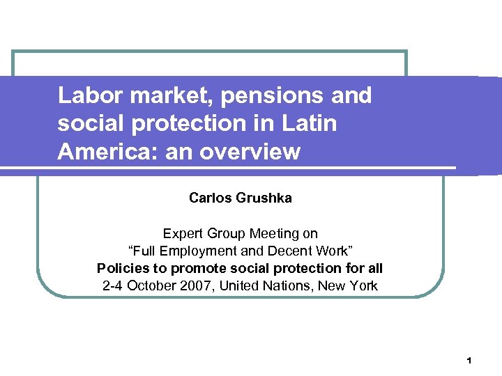 Labor market, pensions and social protection in Latin America: an overview Carlos Grushka Expert