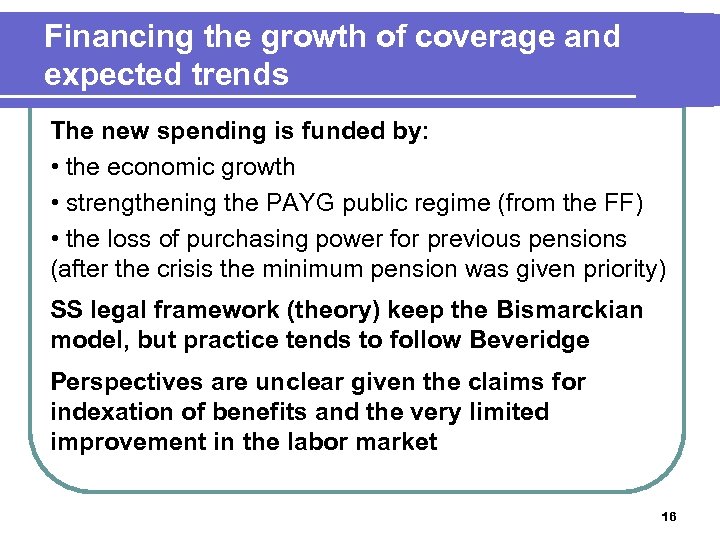 Financing the growth of coverage and expected trends The new spending is funded by: