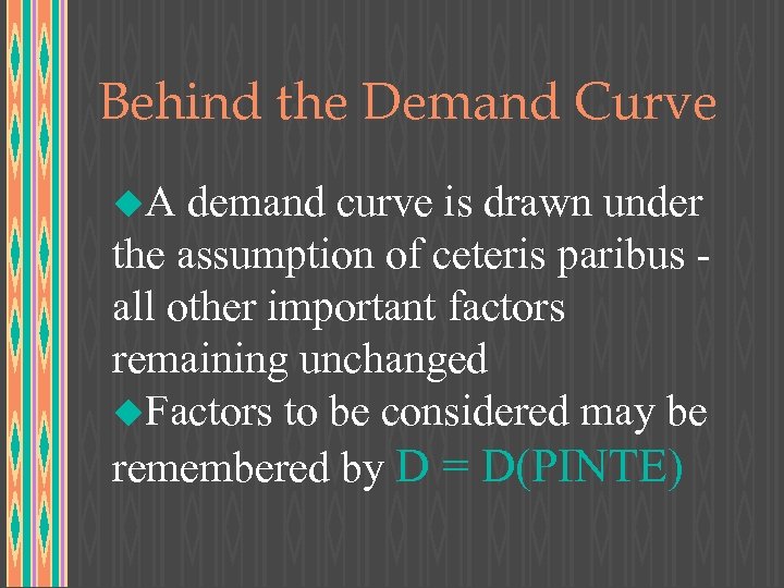 Behind the Demand Curve u. A demand curve is drawn under the assumption of