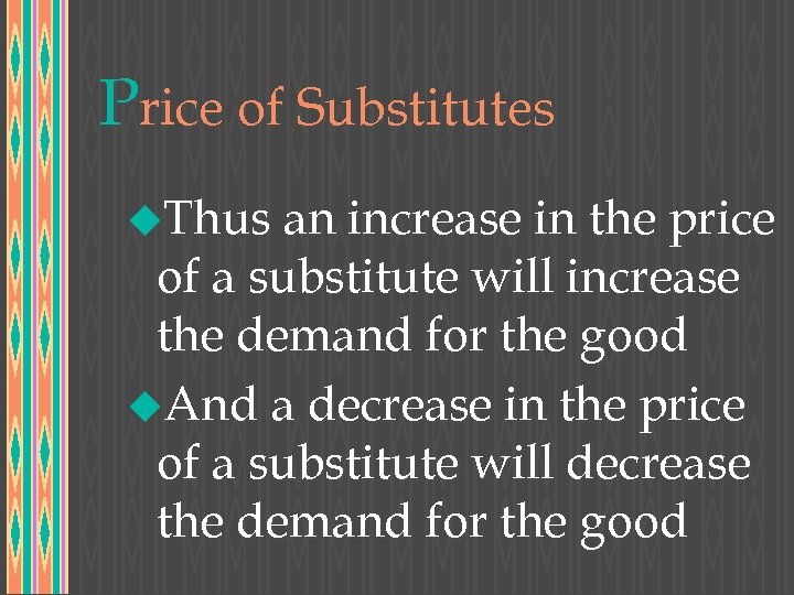 Price of Substitutes u. Thus an increase in the price of a substitute will