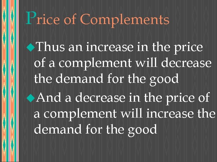 Price of Complements u. Thus an increase in the price of a complement will