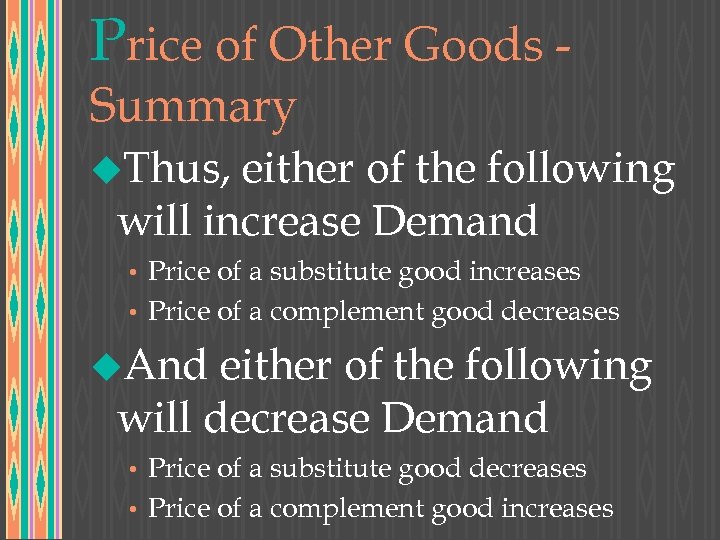 Price of Other Goods Summary u. Thus, either of the following will increase Demand