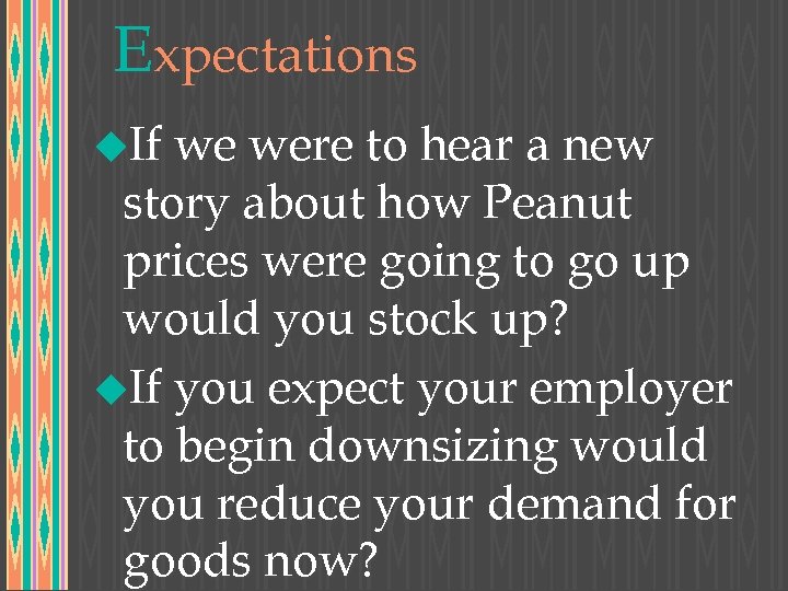 Expectations u. If we were to hear a new story about how Peanut prices