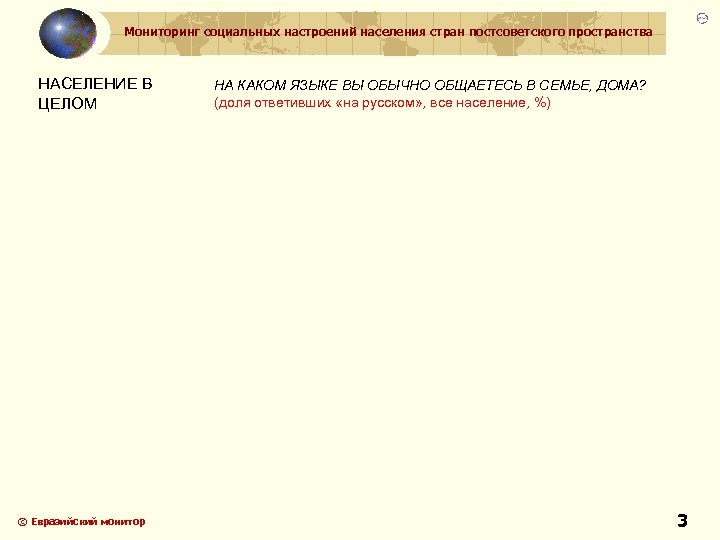 Мониторинг социальных настроений населения стран постсоветского пространства НАСЕЛЕНИЕ В ЦЕЛОМ © Евразийский монитор НА