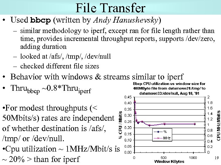 File Transfer • Used bbcp (written by Andy Hanushevsky) – similar methodology to iperf,