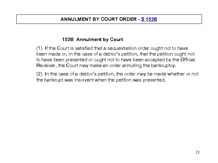 ANNULMENT BY COURT ORDER - S 153 B Annulment by Court (1) If the