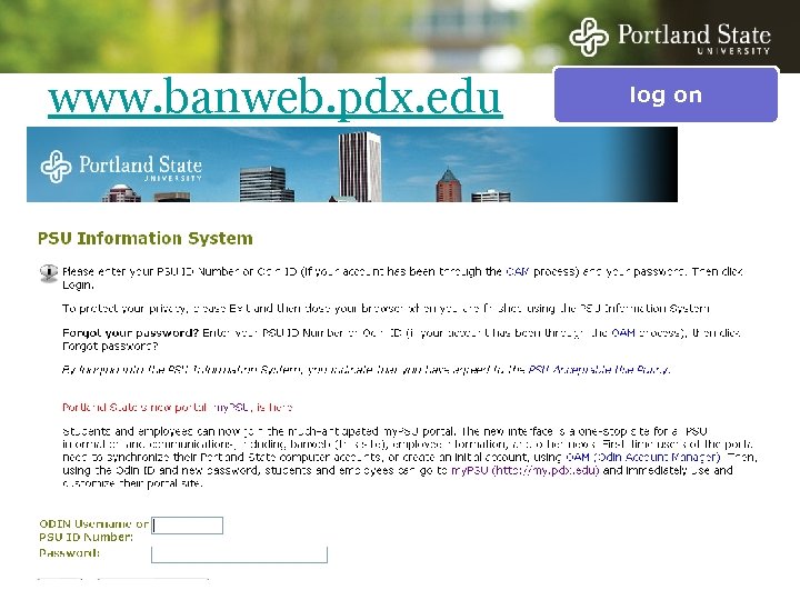 www. banweb. pdx. edu log on 