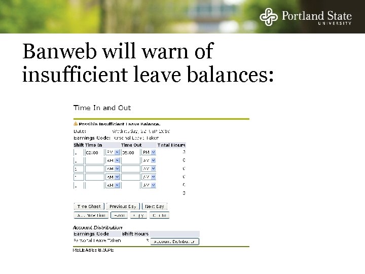 Banweb will warn of insufficient leave balances: 