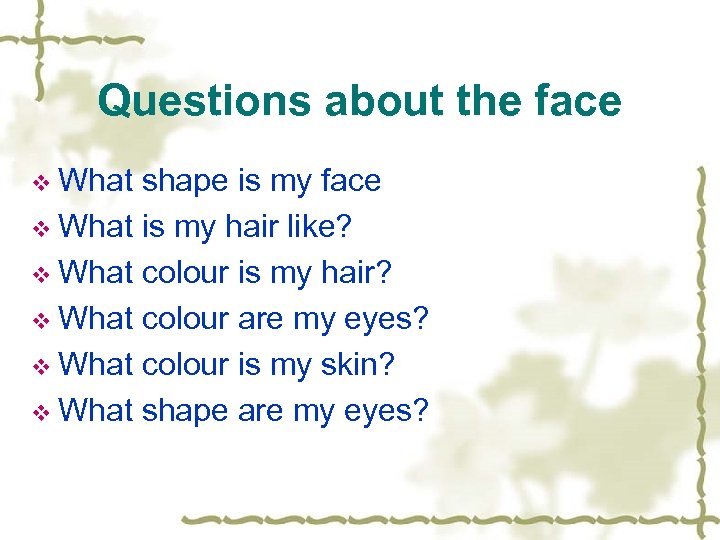 Questions about the face v What shape is my face v What is my