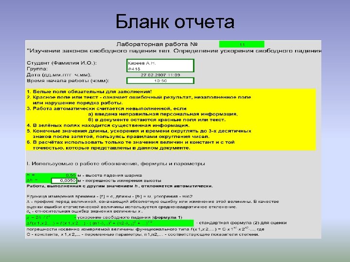 Бланк отчета 