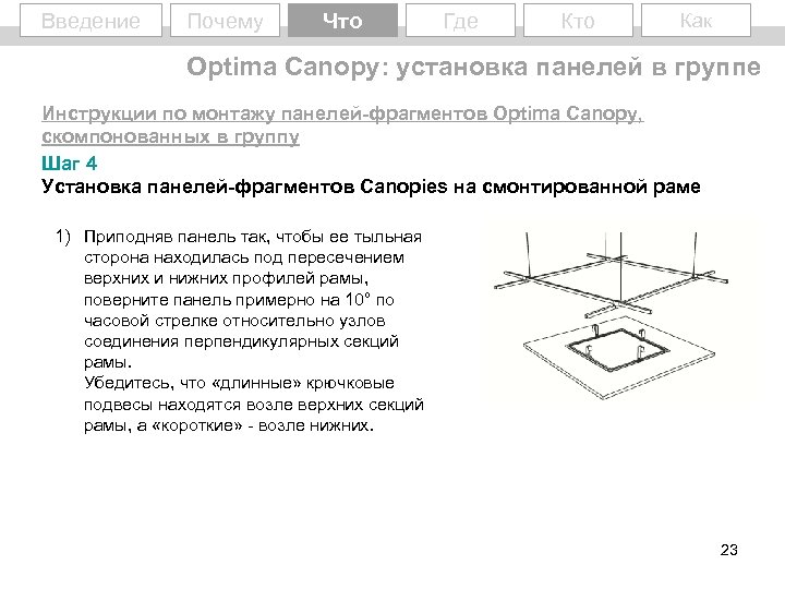 Введение Почему Why What Что Где Кто Как Optima Canopy: установка панелей в группе