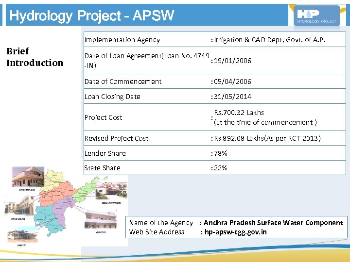  Brief Introduction Hydrology Project - APSW Implementation Agency : Irrigation & CAD Dept,