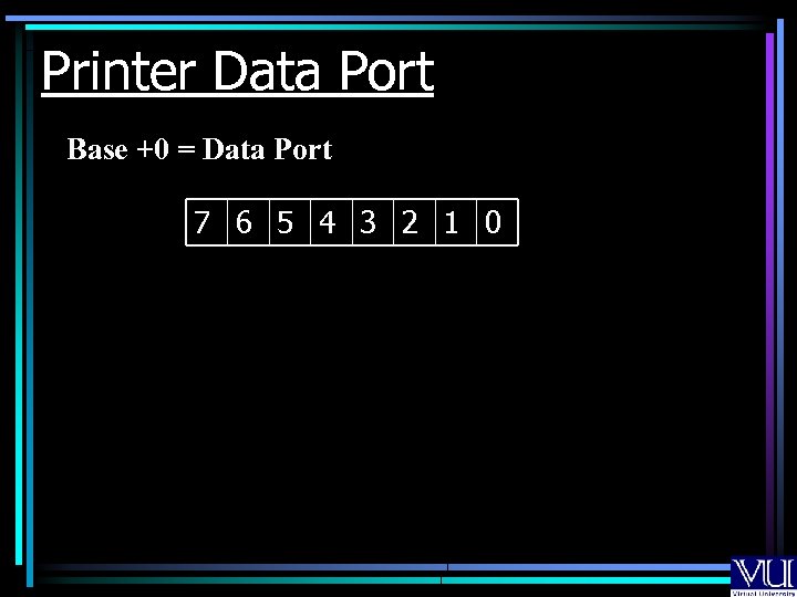 Printer Data Port Base +0 = Data Port 7 6 5 4 3 2