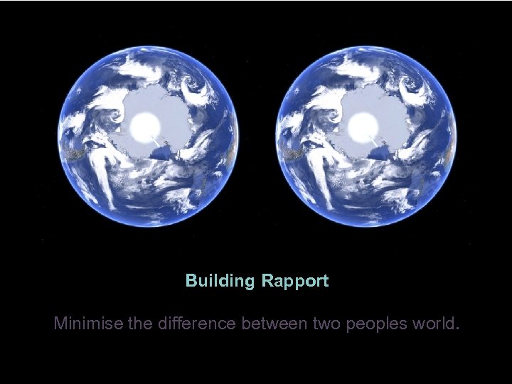 Building Rapport Minimise the difference between two peoples world. 